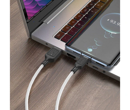Cablu de date si incarcare HOCO X90, USB-A la USB-C, 1 m, 60 W, Alb/Negru - Imagine 3