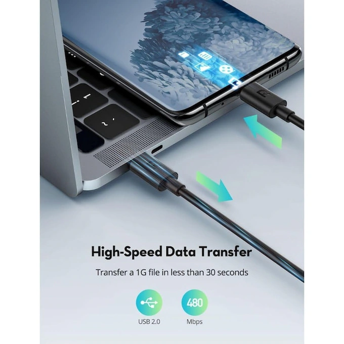 Cablu RavPower RP-CB1022 75-07010-047, USB-C la USB-C, TPE, 2m, Negru - Imagine 5