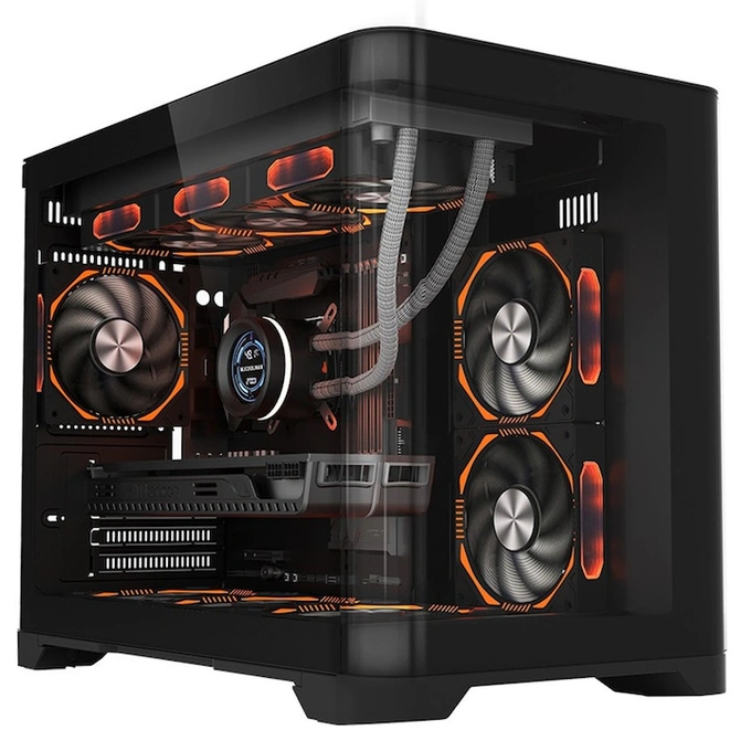 Carcasa 1stPLAYER® Gaming UV6 Black, Micro-ATX, 6 ventilatoare aRGB infinity efect plus PWM, telecomanda, negru - Imagine 1