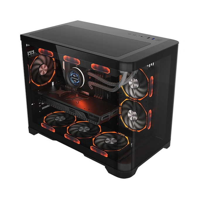 Carcasa 1stPLAYER® Gaming UV6 Black, Micro-ATX, 6 ventilatoare aRGB infinity efect plus PWM, telecomanda, negru - Imagine 2
