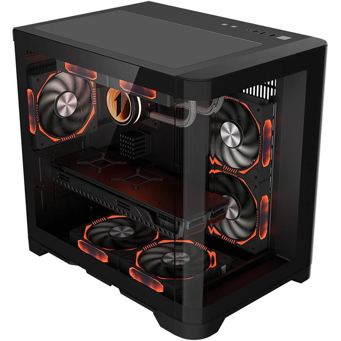 Carcasa 1stPlayer UV5 Black – Design Cube Tower ARGB pentru sisteme M-ATX și ITX - Imagine 2