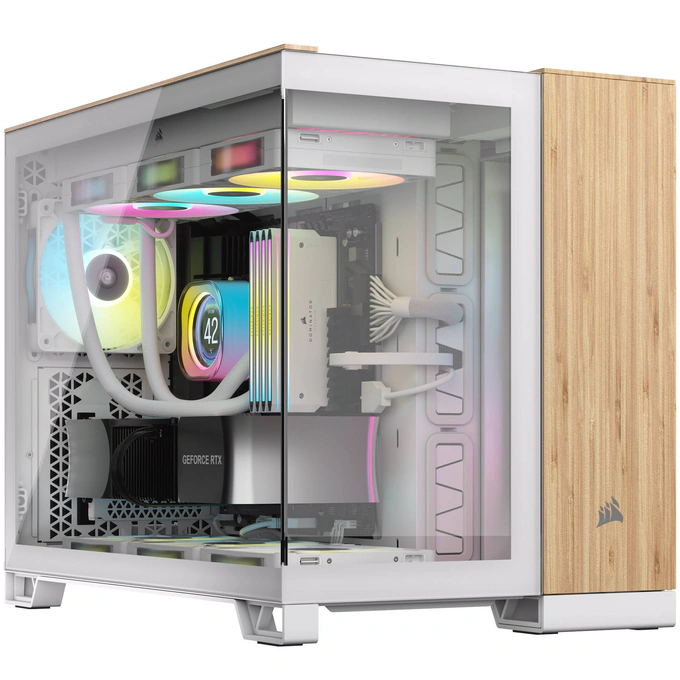 Carcasă CORSAIR 2500X, Micro-ATX, Dual Chamber, Tempered Glass, Bamboo White - Imagine 9