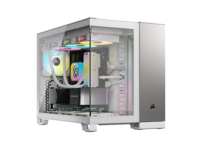Carcasă CORSAIR 2500X, Micro-ATX, Dual Chamber, Tempered Glass, White/Satin Gray - Imagine 1