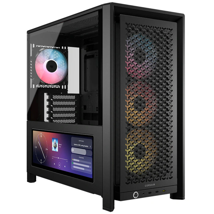 Carcasa CORSAIR 4000D RGB AIRFLOW LCD, Mid-Tower, ATX/Micro-ATX/Mini-ITX, Tempered Glass, 3x RS120 ARGB PWM Fans, Black - Imagine 1