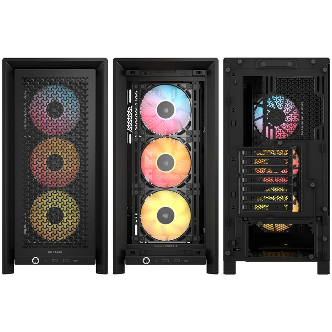 Carcasă CORSAIR 4000D RS ARGB, Mid Tower, E-ATX, RGB, Tempered Glass, Black - Imagine 6