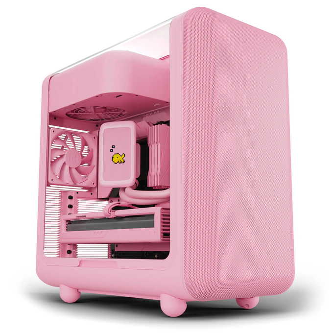 Carcasa HYTE X50, Mid-Tower, ATX/Micro-ATX/Mini-ITX, Tempered Glass, Panoramic View Design, Strawberry Milk - Imagine 2