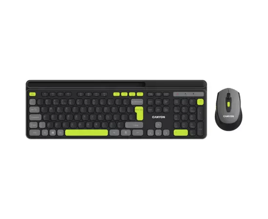 Kit Tastatură + Mouse Wireless CANYON CNS-HSETW5BK Negru-Verde - Imagine 1