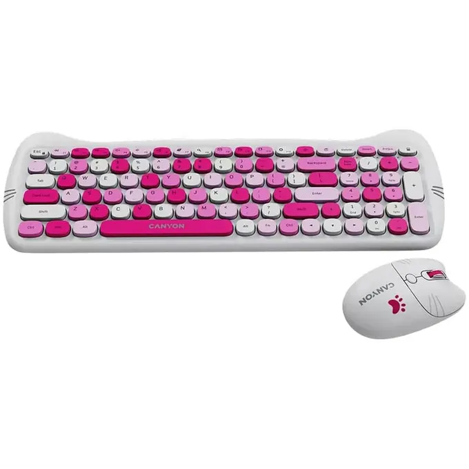 Kit tastatură + mouse wireless CANYON Kitty Edition roz CNS-HSETW6PK - Imagine 3