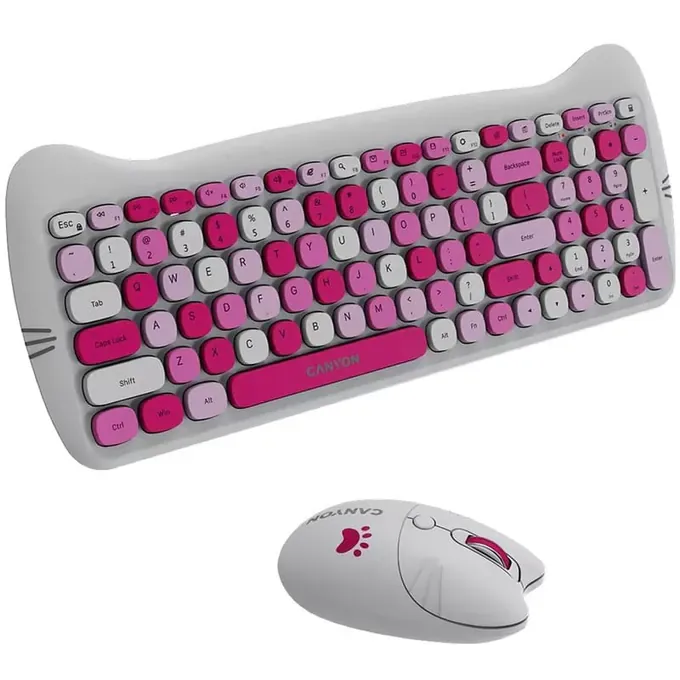 Kit tastatură + mouse wireless CANYON Kitty Edition roz CNS-HSETW6PK - Imagine 4
