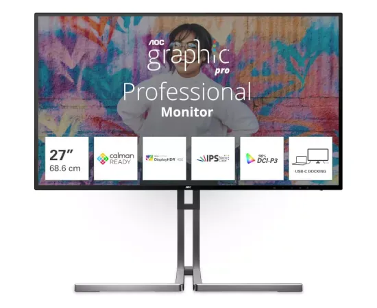 Monitor LED AOC U27U3CV, 27" UHD, IPS, 60 Hz, 4ms, Black/Silve - Imagine 1