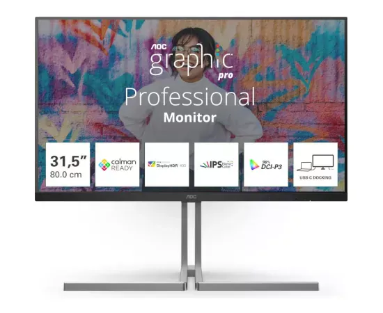 Monitor LED AOC U32U3CV, 31.5" UHD, IPS, 4 ms, 60 Hz, Black/Silver - Imagine 1