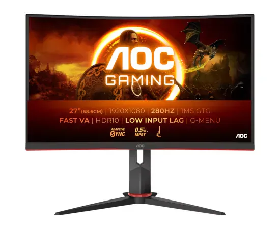 Monitor LED curbat AOC Gaming AGON C27G2Z3/BK, 27" FHD, VA, HDR, 0.5 ms, 280 Hz, Black/Red - Imagine 1