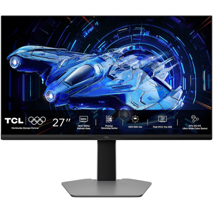 Monitor LED TCL Gaming 27G64, 27 inch, QHD VA, 1 ms, 180 Hz, HDR, Gray - Imagine 1