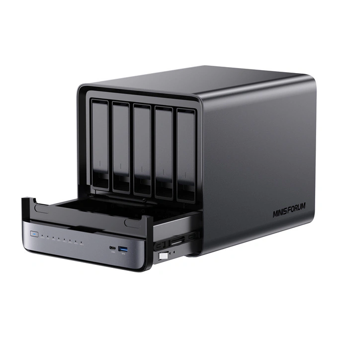 MINISFORUM Mini PC Minis Forum NAS N5 Pro, AMD Ryzen AI 9 HX 370, 32GB RAM, 128GB SSD, Radeon 890M, Fara sistem de operare - IT-Fashion.ro