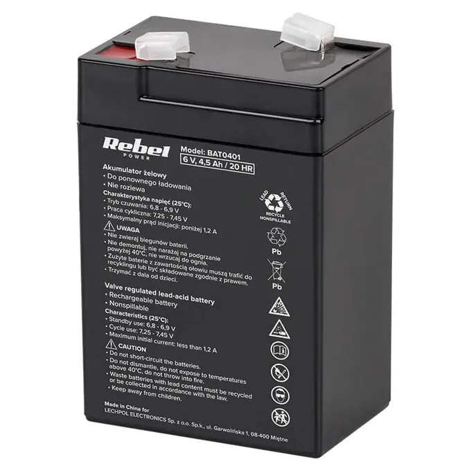 Acumulator stationar SLA REBEL BAT0401, 6V, 4.5Ah - Imagine 1