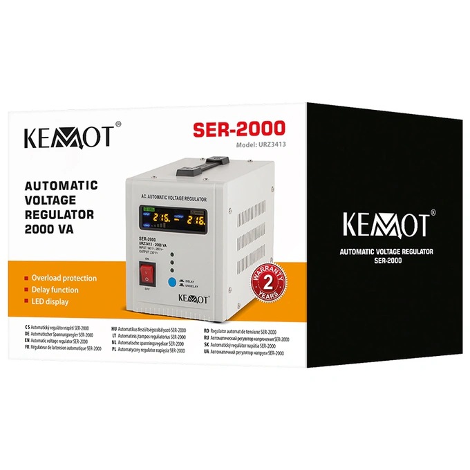Stabilizator de tensiune monofazat KEMOT SER-2000 URZ3413, 2000 VA, 145-260 V intrare, transformator toroidal C.R.G.O., afisaj LED - Imagine 5