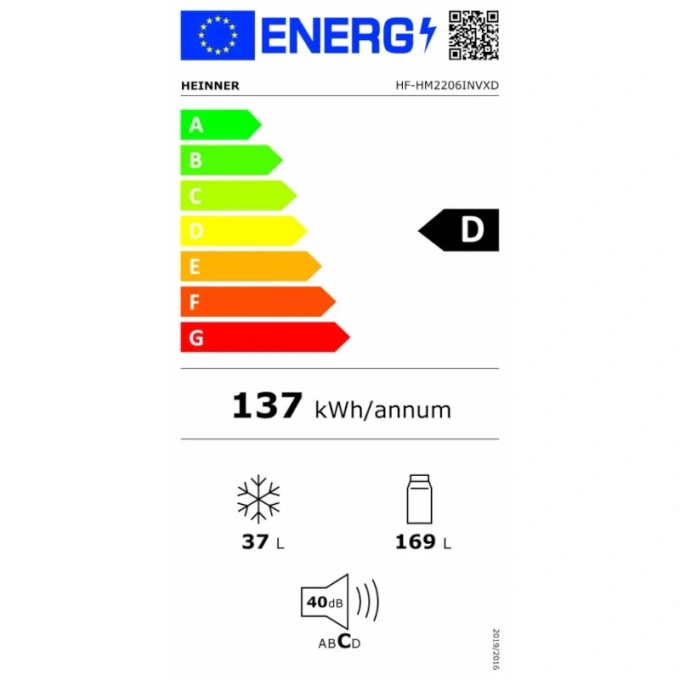 Frigider HEINNER HF-HM2206INVXD, 206 L, Clasa D, Inverter, Control mecanic, Iluminare LED, 143 cm, Inox - Imagine 3