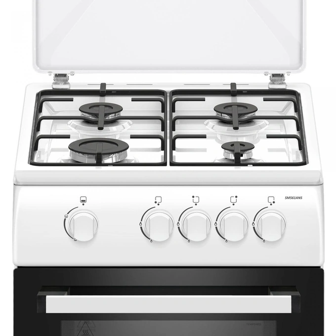 Aragaz pe gaz Samus SM561ANS, 4 arzatoare, cuptor pe gaz 54 litri, geam dublu la cuptor, capac metalic, latime 50 cm, alb - Imagine 3