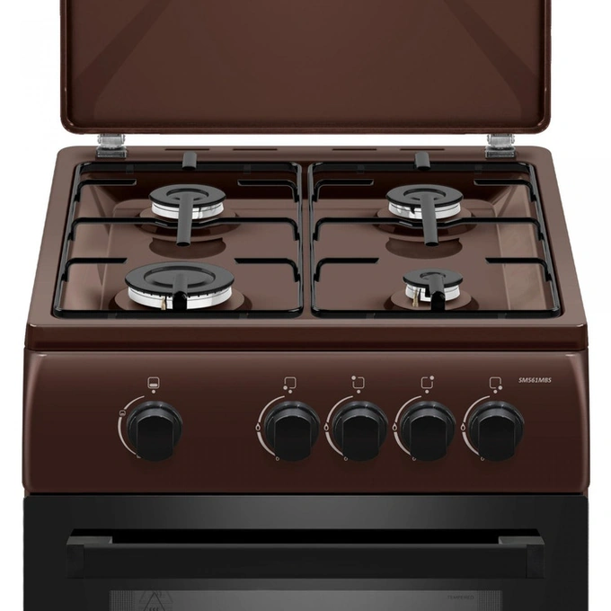 Aragaz pe gaz Samus SM561MBS, 4 arzatoare, cuptor pe gaz 54 litri, geam dublu la cuptor, capac metalic, latime 50 cm, maro - Imagine 3