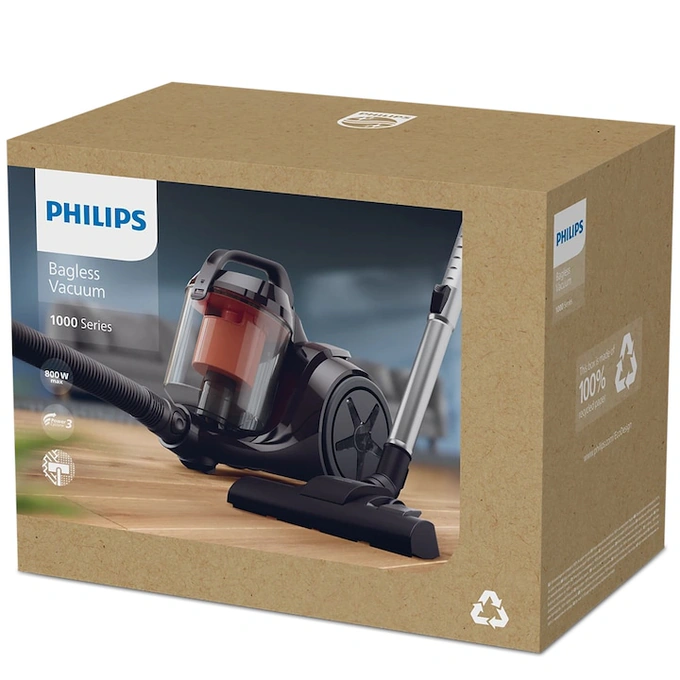 Aspirator fara sac Seria 1000 Philips XB1142/10, 800W, Motor PowerCyclone 3, Cap de aspirare pentru mobilier, Filtru Hepa, Negru - Imagine 8