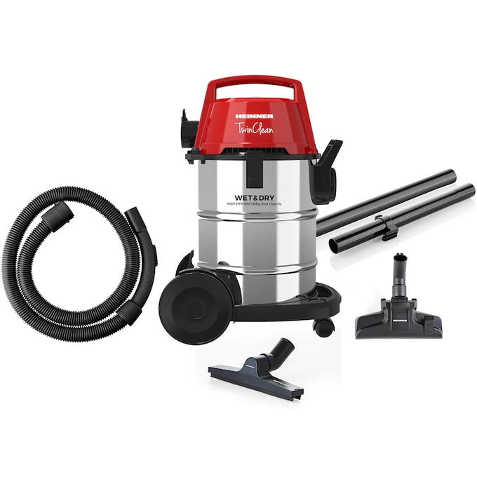 Aspirator multifunctional umed & uscat Heinner TwinClean HVC-MWD1400RD, 1400 W, 21 l capacitate, 6 l sac textil, functie suflare, filtru Hepa - Imagine 1