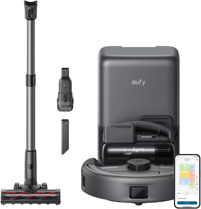 Aspirator robot EUFY 3-in-1 T2070G10, Rezervor apa 3l, 8.000 Pa, Negru - Imagine 1