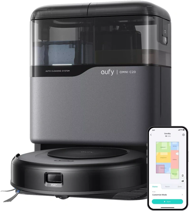 Aspirator robot EUFY C20 T2280G11, Rezervor apa 2.5l/Sac de praf 3.1l, 7.000 Pa, Negru - Imagine 1