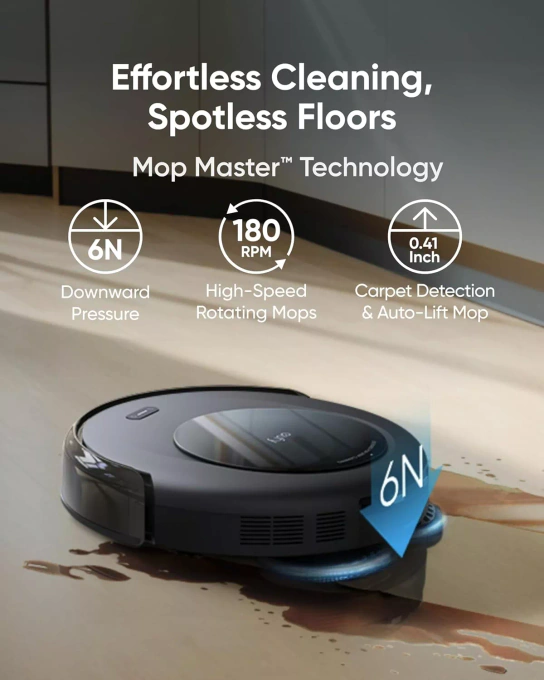 Aspirator robot EUFY C20 T2280G11, Rezervor apa 2.5l/Sac de praf 3.1l, 7.000 Pa, Negru - Imagine 3
