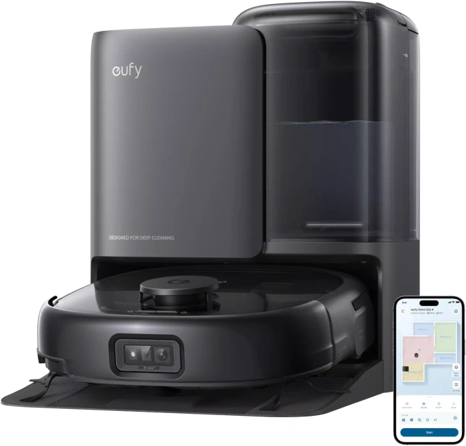Aspirator robot EUFY E25 Omni T2353G11, Sac de praf 3l/ Rezervor apa 2.5l, 20000 Pa, Negru - Imagine 1
