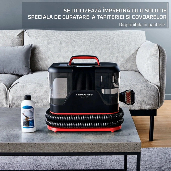 Aspirator Rowenta Clean It IN5012F0, cu spalare, cu filtrare prin apa, 1.5 litri, 400 W, aspirare umeda si uscata, functie de autocuratare, negru + rosu - Imagine 6
