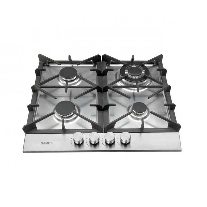 Plita pe gaz incorporabila Samus PSG-64SX7, 4 arzatoare, 1 arzator Wok, aprindere electrica, gratar fonta, panou frontal, argintiu - Imagine 2