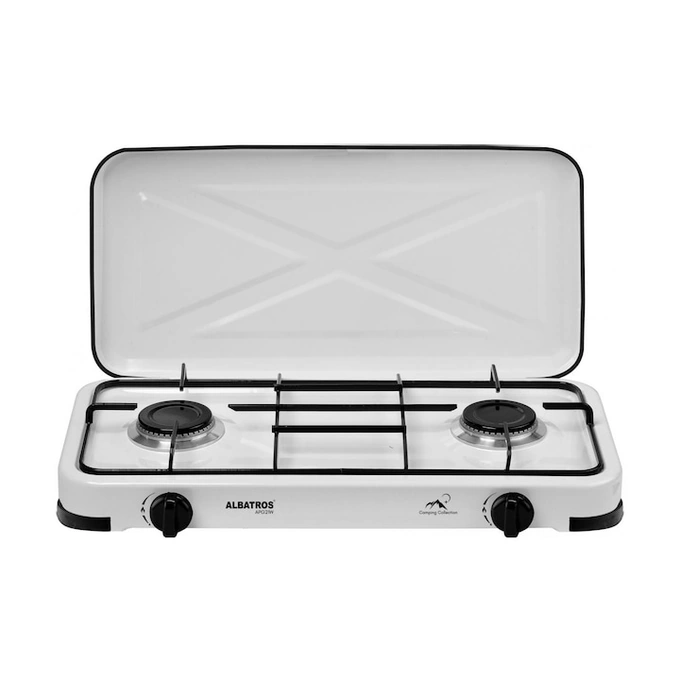 Plita pe gaz independenta Albatros APG21W, 2 arzatoare, Suprafata emailata, Capac de protectie, Doar pentru exterior, Alb - Imagine 1