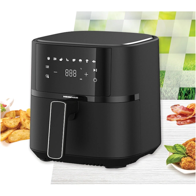 Friteuza cu aer cald Heinner HAF-B4BK1500, 1500w, capacitate cos 4l, termostat reglabil 80-200 grade display digital, Negru - Imagine 5