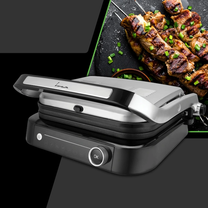 Gratar electric FRAM FEG-2100SSBK, 2100W, deschidere 180˚, placi detasabile, temperatura reglabila, Argintiu - Imagine 5