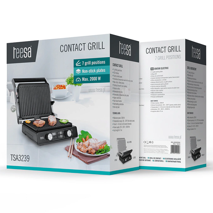 Grill Electric Teesa TSA3239 – 2000W, plăci antiaderente, reglaj temperatură - Imagine 12