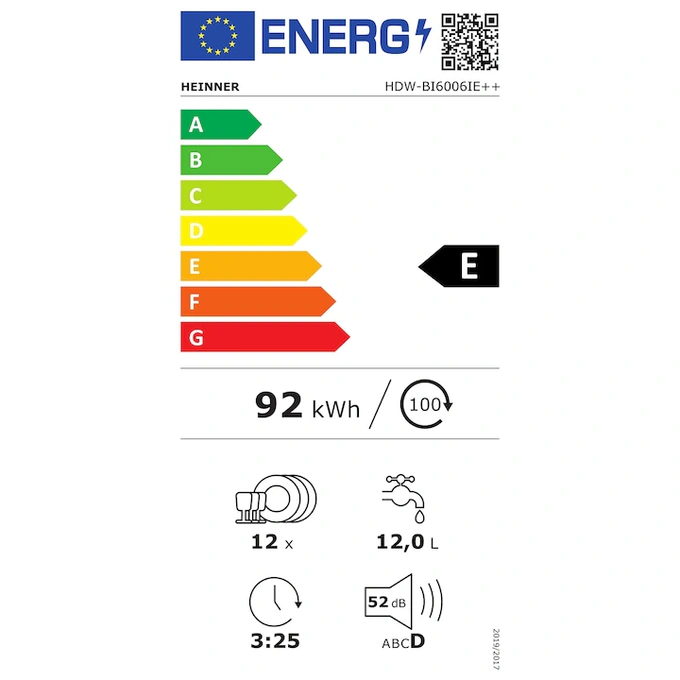 Masina de spalat vase HEINNER HDW-BI6006IE++, 12 seturi, 6 programe, Clasa E, 60 cm, Alb - Imagine 6