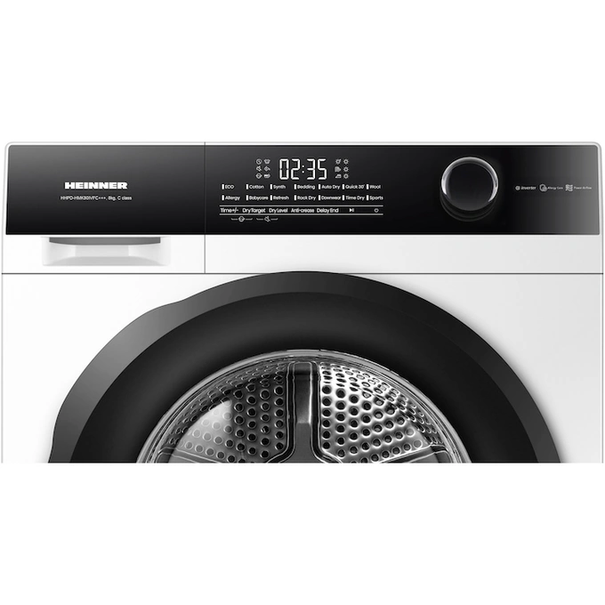 Uscator de rufe cu pompa de caldura HEINNER HHPD-HMK80IVFC+++, 8 kg, 14 programe, Clasa C, Alb - Imagine 3