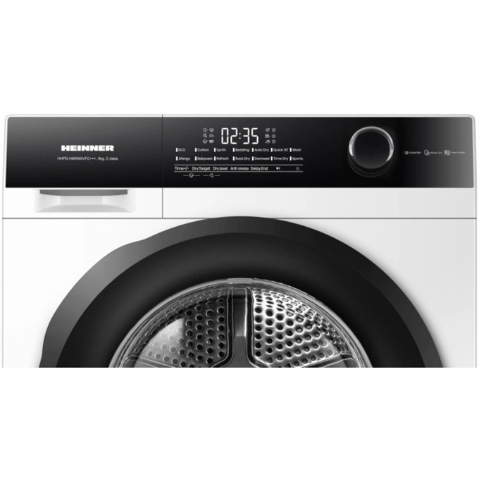 HEINNER Uscator de rufe cu pompa de caldura HEINNER HHPD-HMK90IVFC+++, Inverter, 9 kg, 14 programe, Clasa C, Alb - IT-Fashion.ro