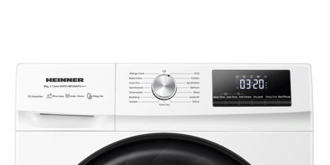 Uscator de rufe cu pompa de caldura HEINNER HHPD-HMY80IVFC+++, 8 kg, 15 programe, C, Alb - Imagine 5