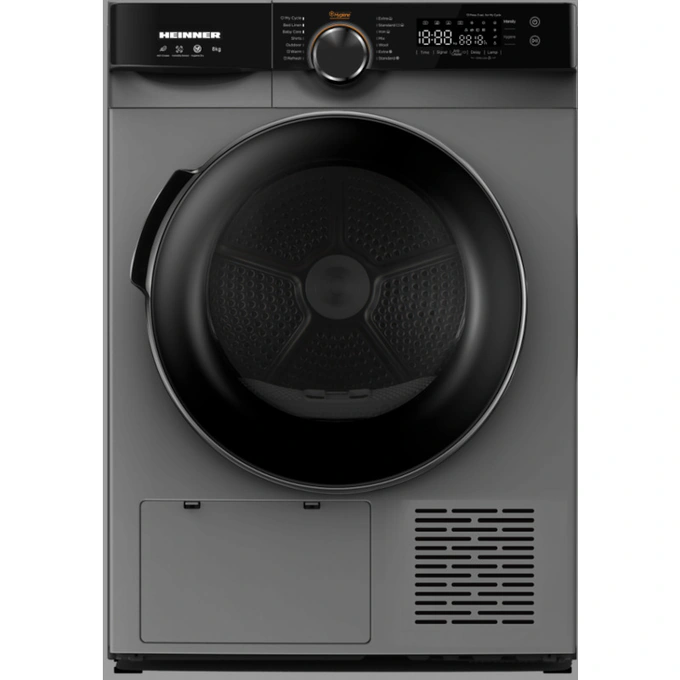 Uscator de rufe cu pompa de caldura HEINNER HHPD-M8K3SA++, 8 kg, 14 programe, Clasa D, Argintiu - Imagine 1