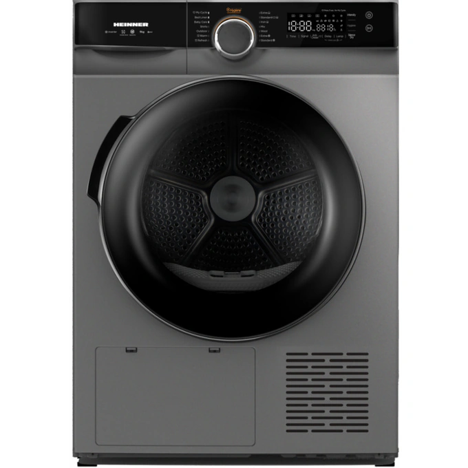 Uscator de rufe cu pompa de caldura HEINNER HHPD-M9K3SA+++, Inverter, 9 kg, 14 programe, Clasa C, Argintiu - Imagine 1