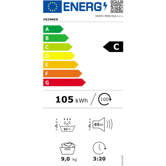 HEINNER Uscator de rufe cu pompa de caldura HEINNER HHPD-M9K3SA+++, Inverter, 9 kg, 14 programe, Clasa C, Argintiu - IT-Fashion.ro