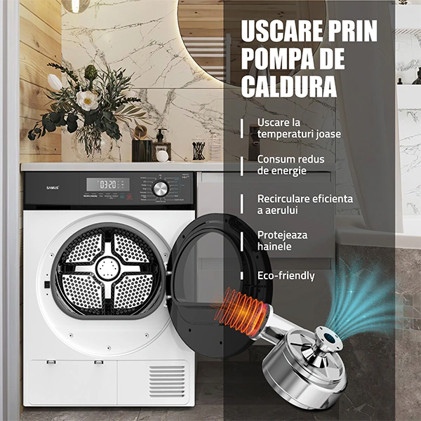 Uscător de rufe Samus SWDP-816 8KG cu pompă de căldură și 16 programe - Imagine 4