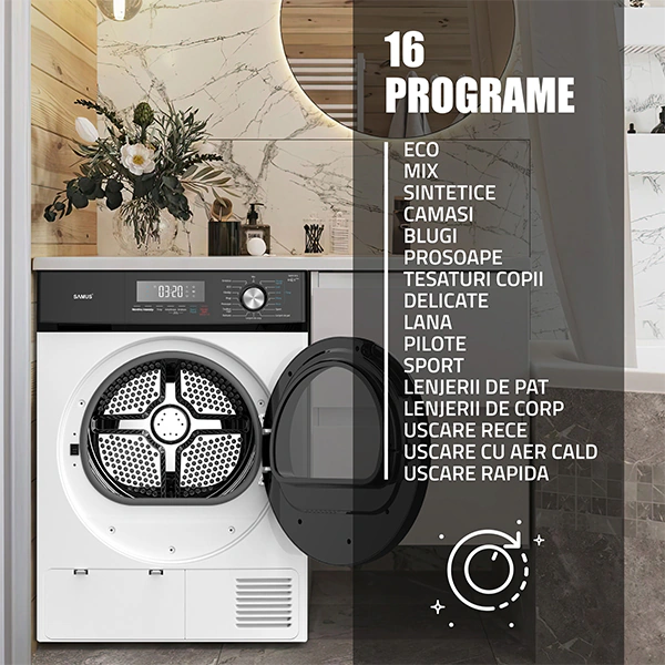Uscător de rufe Samus SWDP-816 8KG cu pompă de căldură și 16 programe - Imagine 5