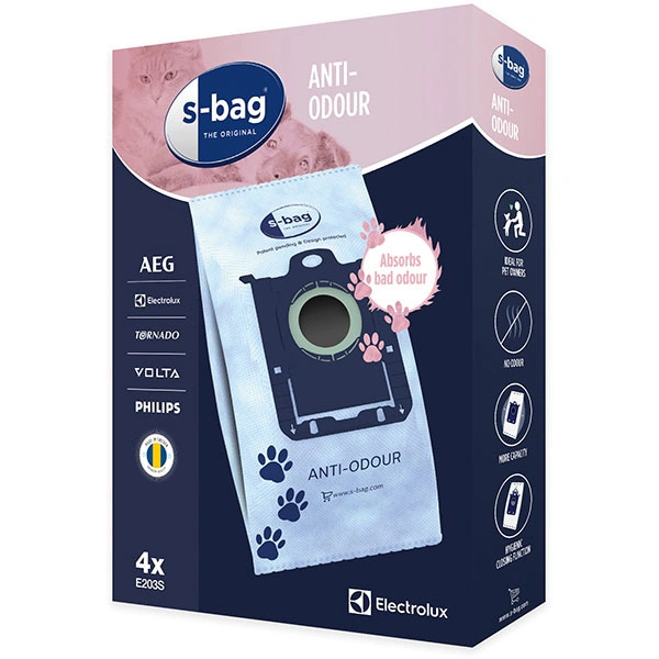 Set saci aspirator ELECTROLUX S-Bag Anti-Odour E203S, 4 buc - Imagine 1