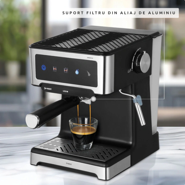 Espressor cafea, Samus Espressia 20, cafea macinata, 20 bar, 1150 W, capacitate 1.8 litri, panou touch control, negru + argintiu - Imagine 8