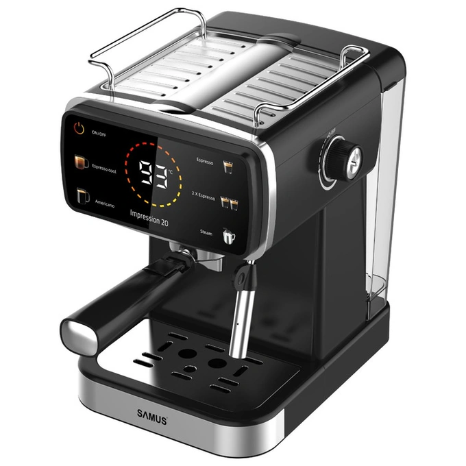 Espressor cafea, Samus Impression 20, cafea macinata, 20 bar, 1350 W, capacitate 1.5 litri, 5 bauturi presetate, afisaj digital tactil, afisare temperatura apa, negru + argintiu - Imagine 3
