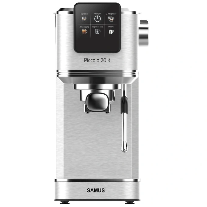 Espressor cafea, Samus Piccolo 20 K, cafea macinata + capsule, 20 bar, 1350 W, capacitate 1.2 litri, 5 bauturi presetate, afisaj digital tactil, argintiu - Imagine 1