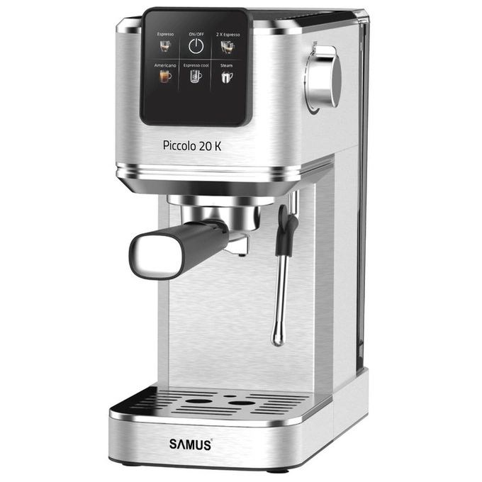 Samus Espressor cafea, Samus Piccolo 20 K, cafea macinata + capsule, 20 bar, 1350 W, capacitate 1.2 litri, 5 bauturi presetate, afisaj digital tactil, argintiu - IT-Fashion.ro