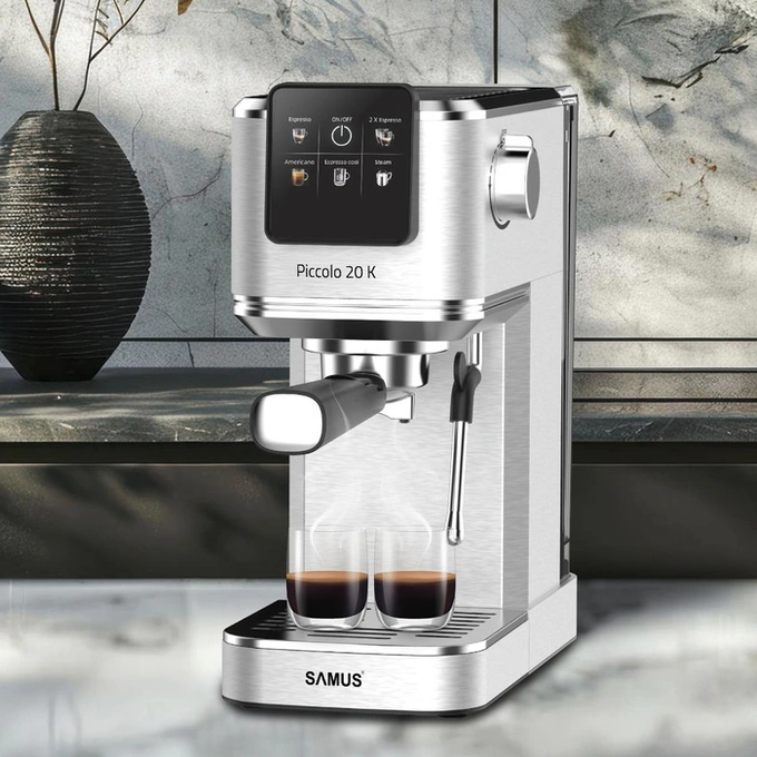 Espressor cafea, Samus Piccolo 20 K, cafea macinata + capsule, 20 bar, 1350 W, capacitate 1.2 litri, 5 bauturi presetate, afisaj digital tactil, argintiu - Imagine 4